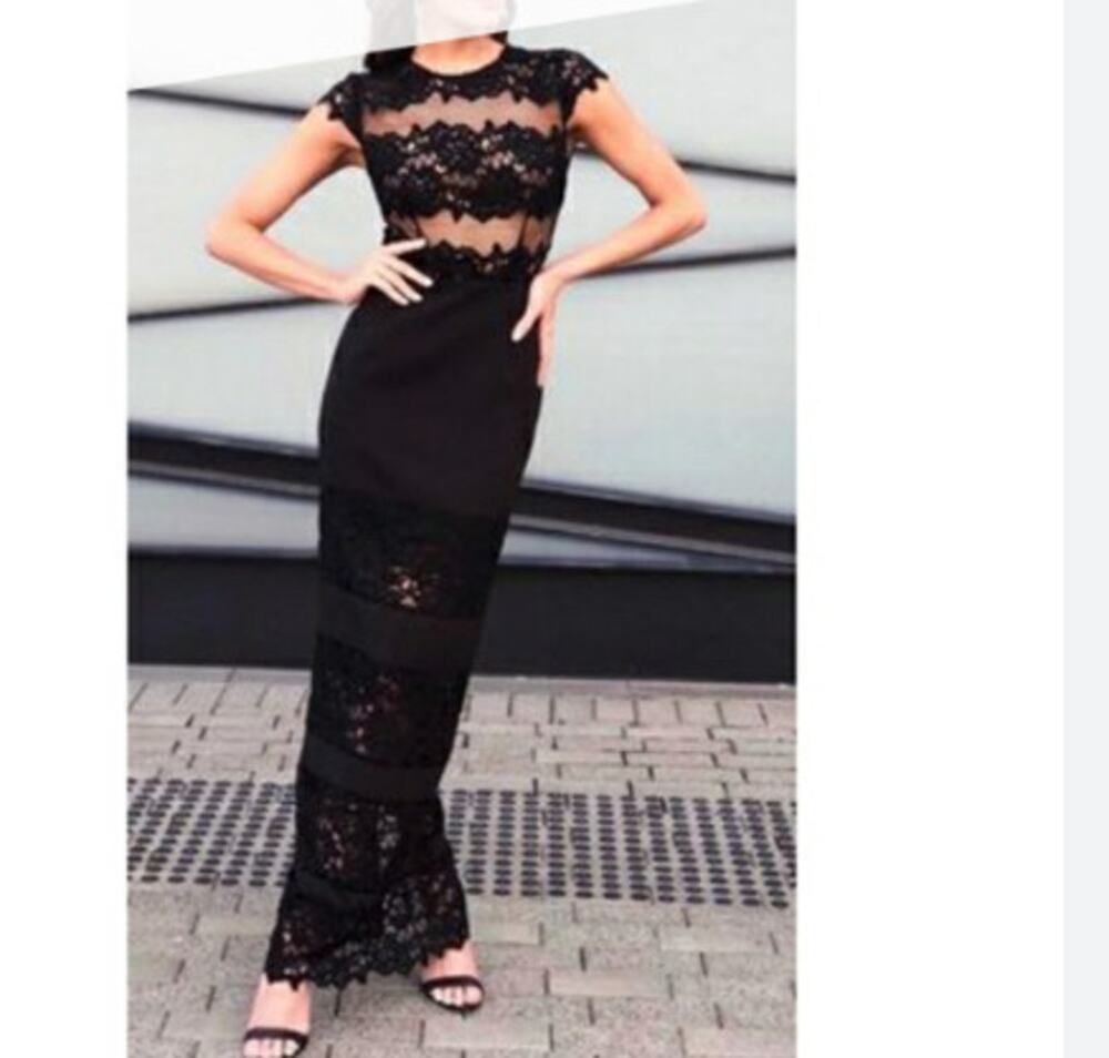 Bronx & Banco Black Lace Maxi Dress Cap Sleeve Formal Cocktail Size S